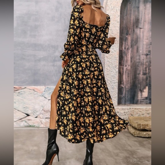 Boho floral print square neck slit thigh maxi dress - Picture 4 of 13